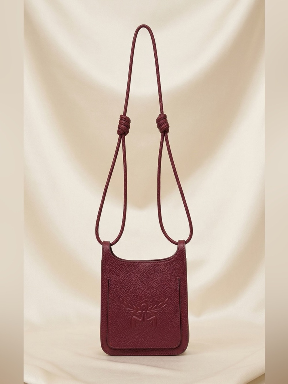 MCM Leather Mini Debossed Logo Himmel Hobo Bag Red Burgundy NWT full inclusion - Picture 2 of 12